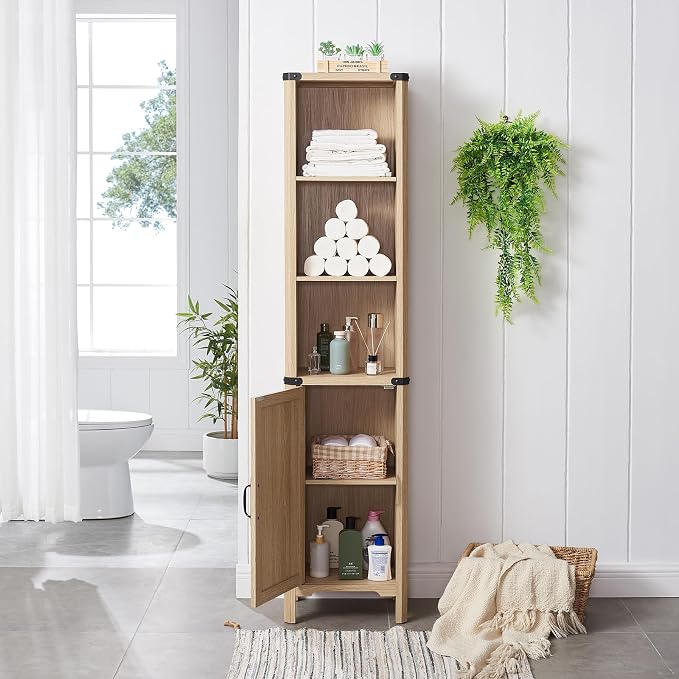 Bathroom Storage Cabinet, 5-Shelf Farmhouse Storage Cabinet - Image 3