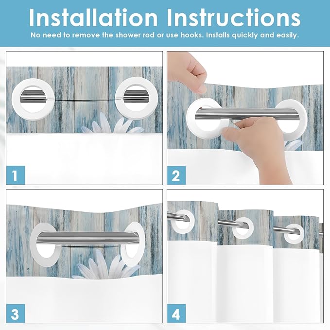 No Hook Blue Daisy Shower Curtain - Image 5
