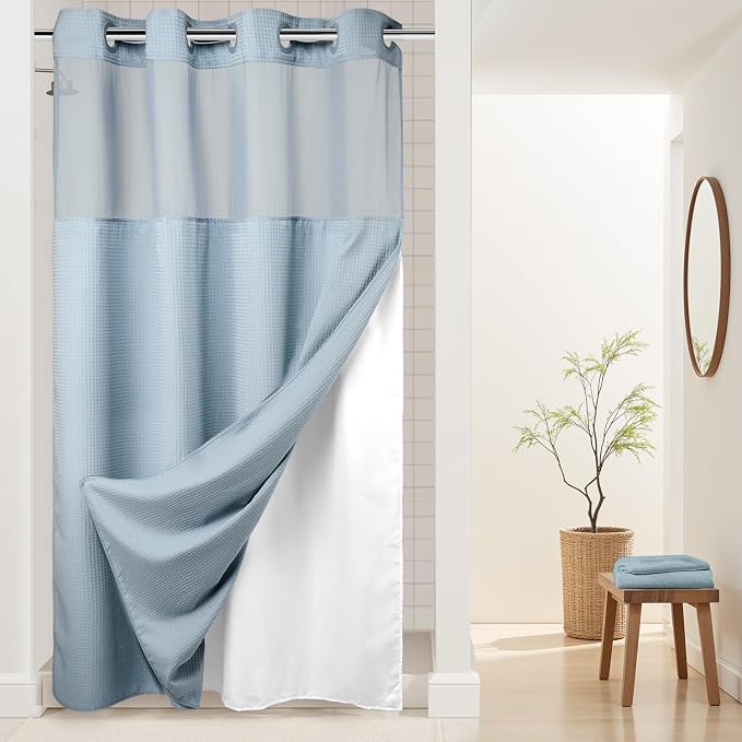 River Dream Heavyweight No Hooks Required Dotted Waffle Weave Shower Curtain by RiverDream