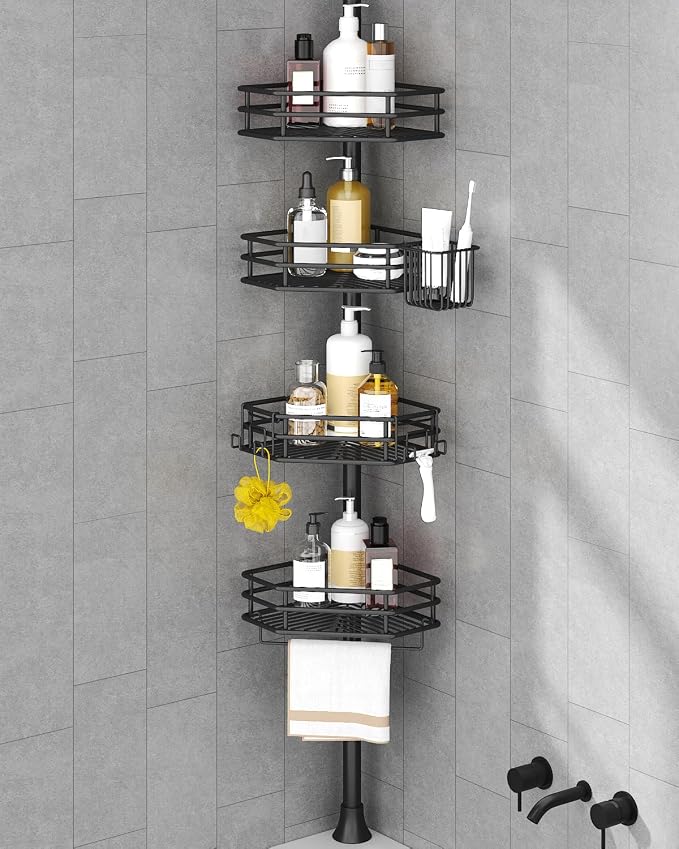SEIRIONE Corner Shower Caddy Tension Pole, Quick Setup, Rust-Free Bathroom by SEIRIONE