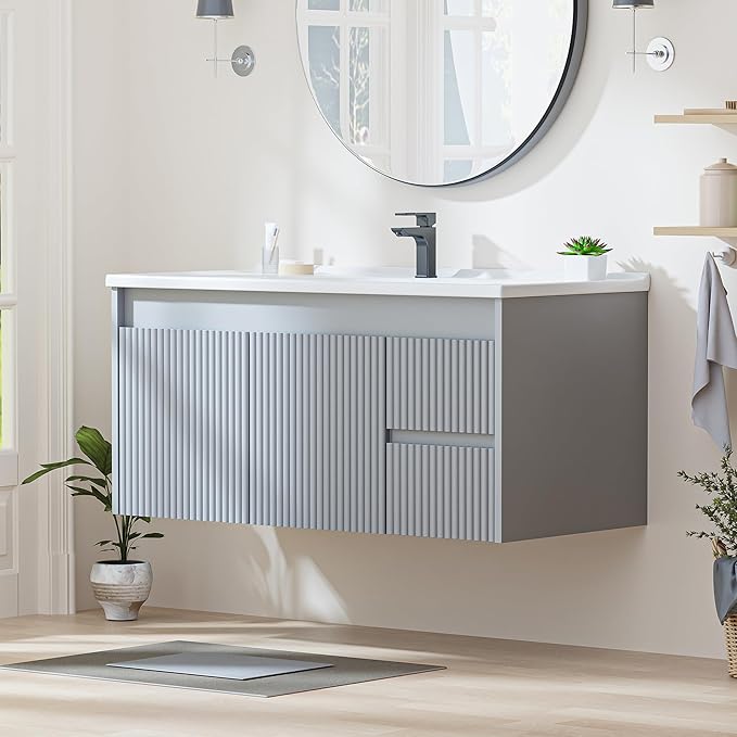 Floating Bathroom Vanity with Sink, 40 Inch Wall Mounted Bathroom Vanity with 2 by SmhxoFurniture