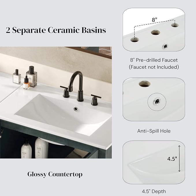 60" Double Sinks Bathroom Vanity Set, Vintage Bathroom Cabinet - Image 6