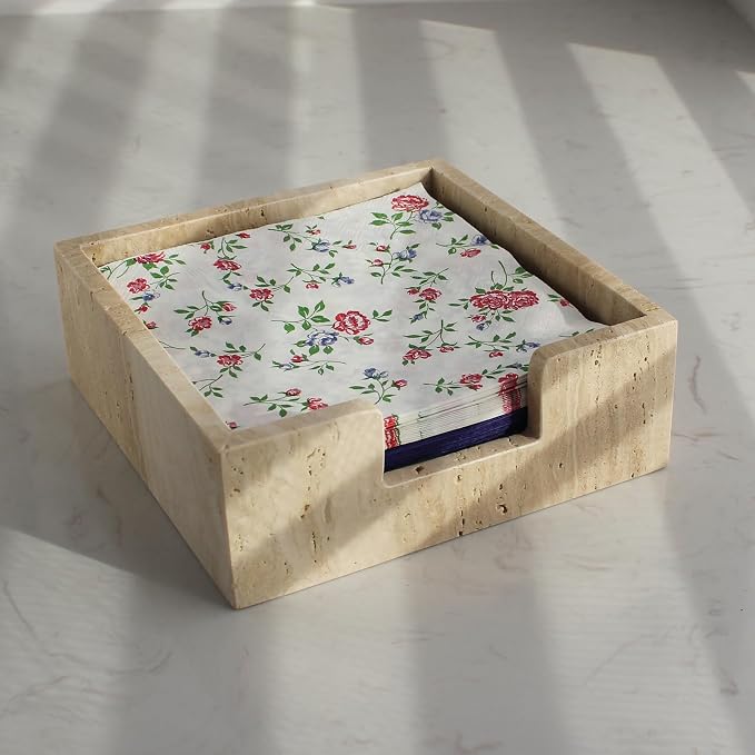 Travertine Luncheon Napkin Holder 7.5" x 7.5" x 2.76" by Natust