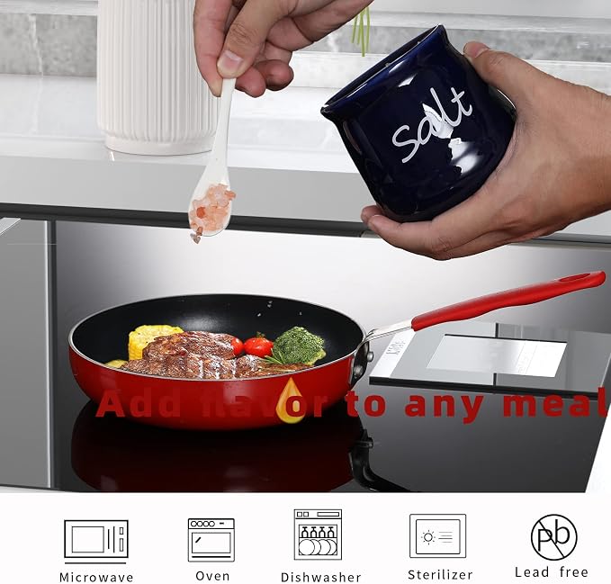 ONTUBE Ceramic Salt Bowl with Lid and Spoon 12oz White - Image 2
