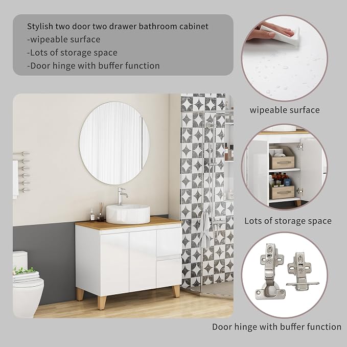 36-Inch Bathroom Vanity with Ceramic Sink Combo, Freestanding Bathroom Vanities - Image 6