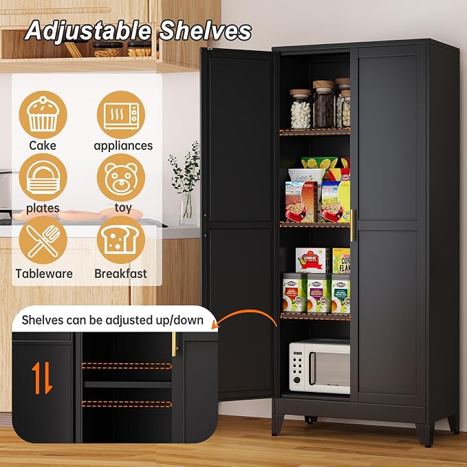 Metal Pantry Cabinet with 2 Doors and Adjustable Shelves, Versatile Storage - Image 8
