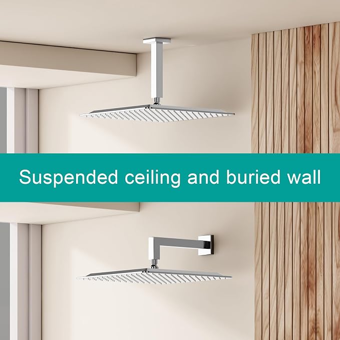 Square Rain Shower Head, High Flow Stainless Steel, Work - Image 3