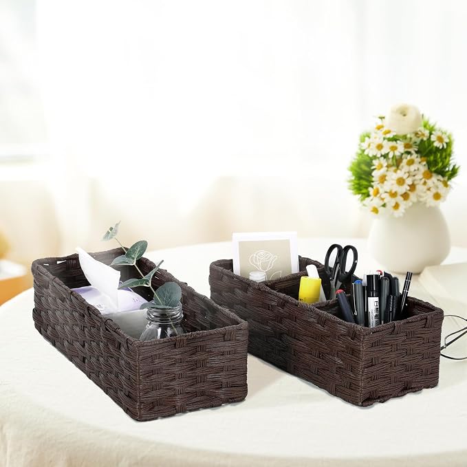 DULLEMELO Toilet Paper Basket for Organizing, Plastic Wicker Bathroom Baskets - Image 6
