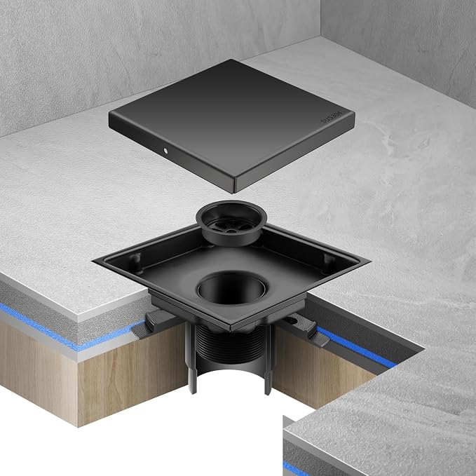 Hidden Brushed Square Shower Floor Drain, 304 Stainless Steel, - Image 5