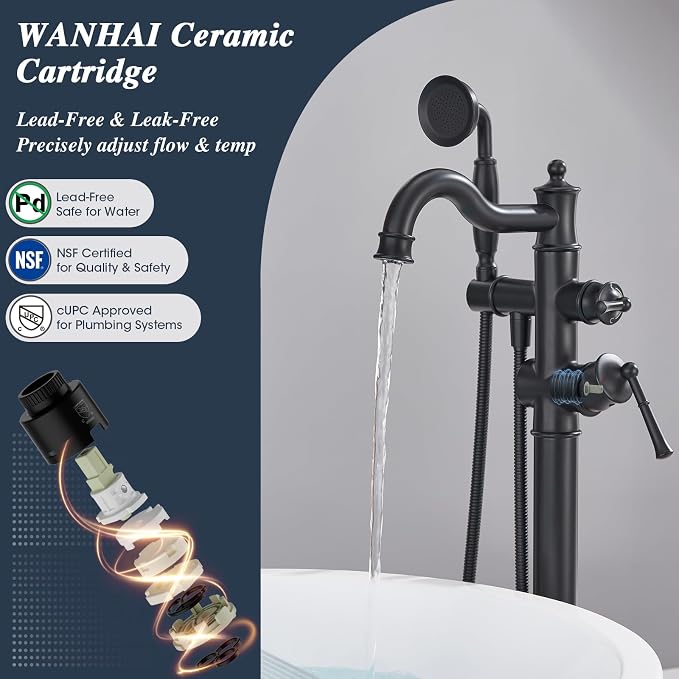 Free Standing Tub Faucet, Qinkell Classic Elegant Gooseneck Freestanding - Image 7