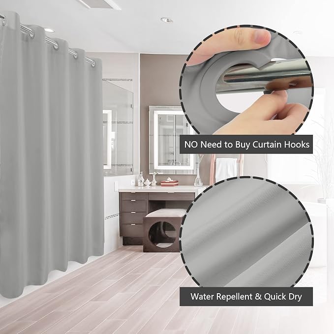 River Dream Extra Long No Hook Grey Shower Curtain or Liner Soft Microfiber - Image 2