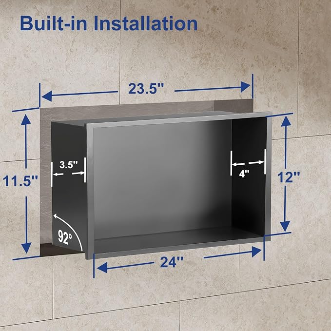 Shower Niche, 12 * 24 Stainless Steel Elegant Bathroom Niche, No Tile Needed - Image 2