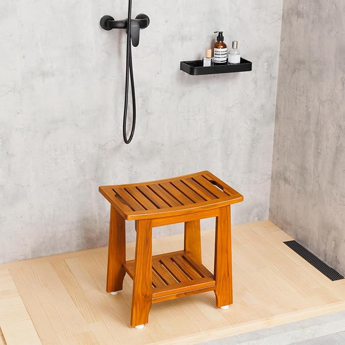 14" Compact Teak Shower Stool - Image 2