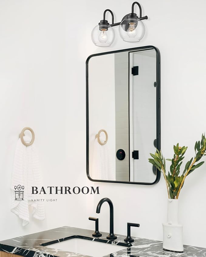 2-Light Bathroom Vanity Light Over Mirror, Matte Black Vanity Light - Image 6