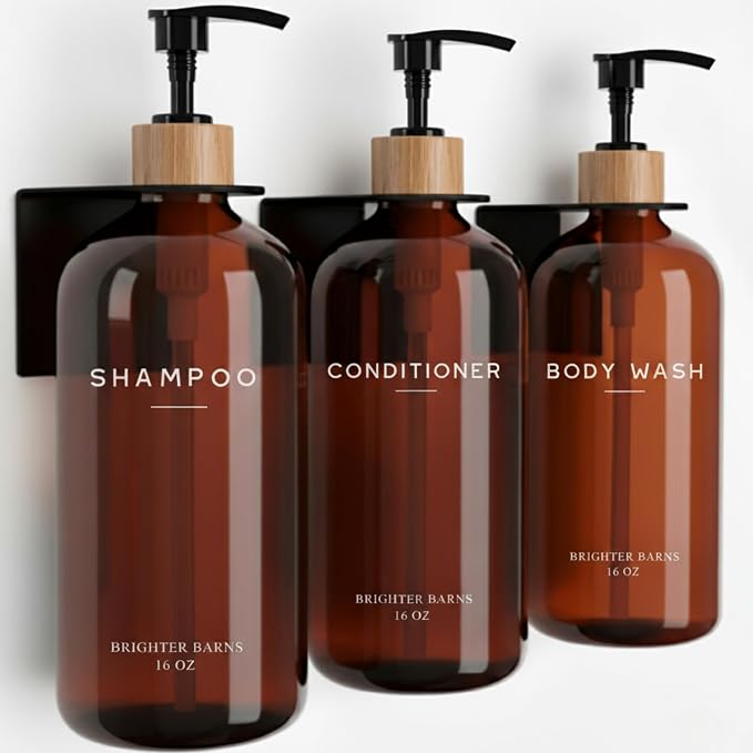 Amber Shampoo and Conditioner Dispenser Set Wall Mounted by Brighter Barns by BrighterBarns