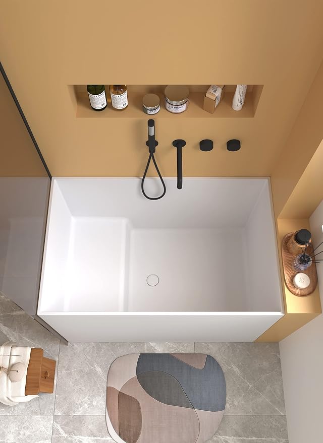 Cpingao 47" Stone Resin Freestanding Bathtub, Solid Surface Japanese Soaking - Image 7