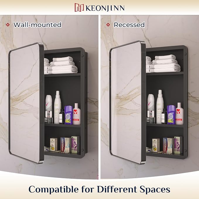 Keonjinn Black Medicine Cabinet 17 x 25 Inch, Heavy & Solid Bathroom Medicine - Image 6