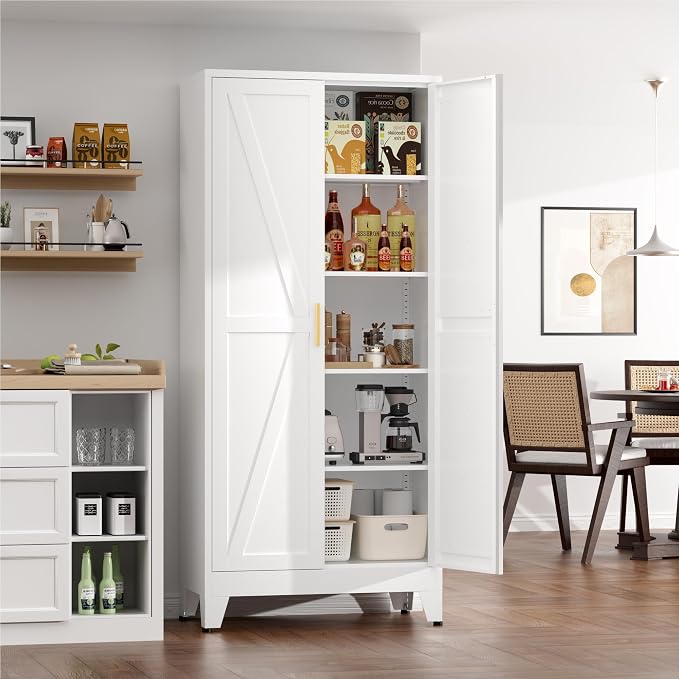 Metal Cabinets with Barn Doors and Adjustable Shelves, 5-Tier Storage Cupboard - Image 4