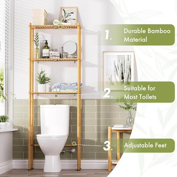 AmazerBath Over The Toilet Storage Shelf Bamboo, 3-Tier Over Toilet Organizer - Image 4