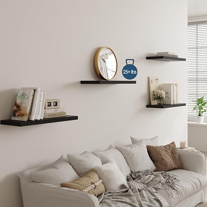 Wall Shelf Set of 3, Dark Wood Floating Shelves 30 in W x 10 in D x 1 in H - Image 2