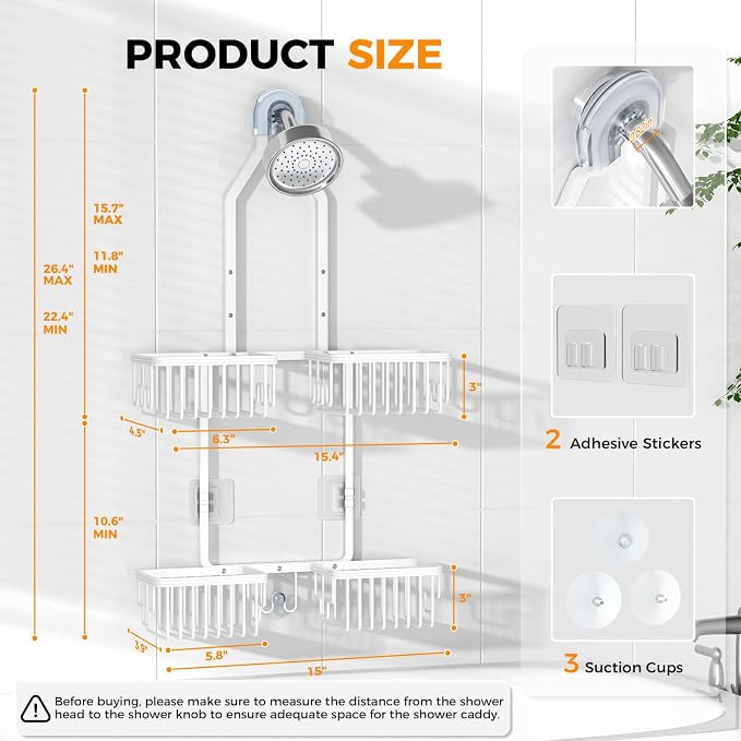 REINHARDT Aluminum Shower Caddy Hanging Adjustable Shower Caddy, Rustproof - Image 7