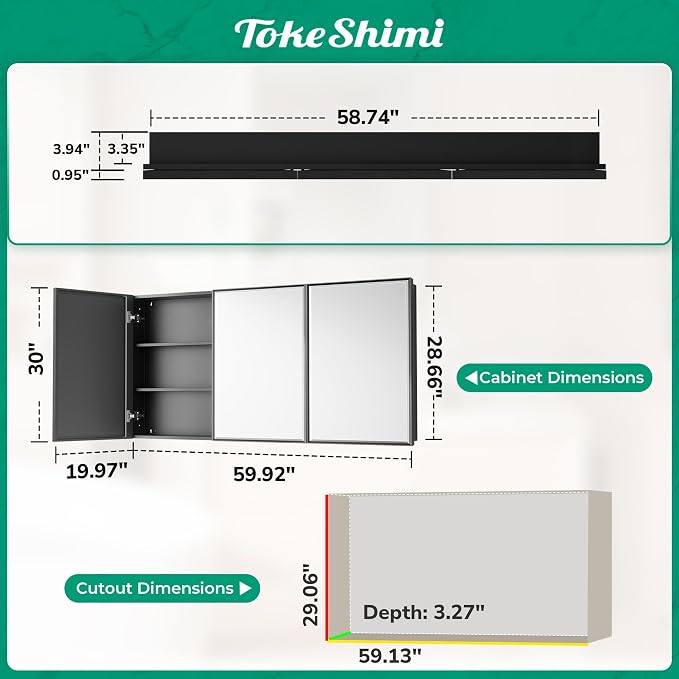 TokeShimi 60x30 Recessed Medicine Cabinet - Image 2
