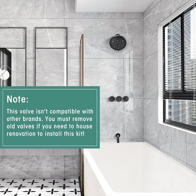 PROOX 3 Handle Tub Shower Faucet Set, 9-Setting Rainfall Shower Head - Image 2