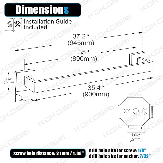 KOKOSIRI 36-Inch Single Towel Bar, Bathroom Kitchen Towel Holder, Wall Mounted - Image 2
