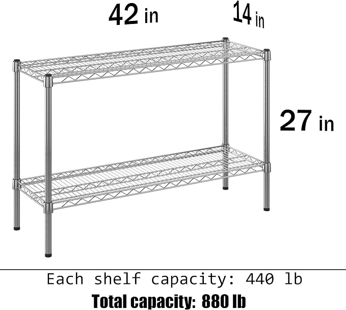 14" Deep x 42" Wide x 27" Height Wire Shelving Kit | 2-Tier | NSF Commercial - Image 3