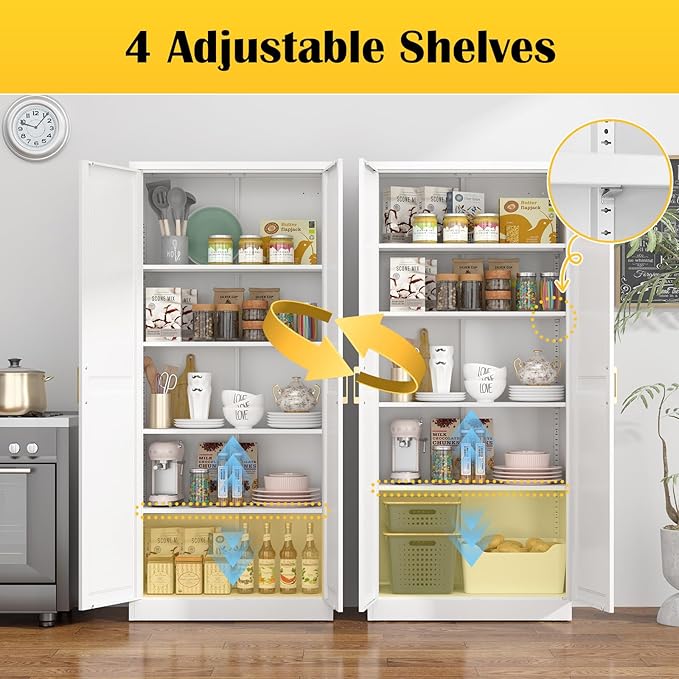Kitchen Pantry Cabinet, 71”White Metal Pantry Storage Cabinet - Image 5