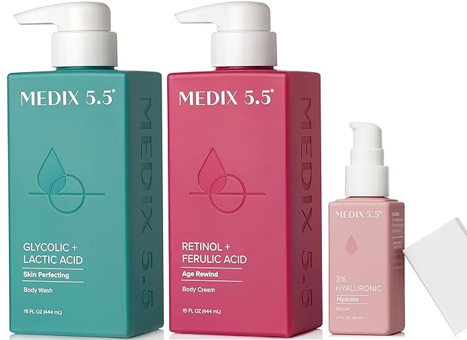 Medix 5.5 Anti Aging Skin Care 3PC Set | Retinol Body Cream + Exfoliating AHA by Medix55