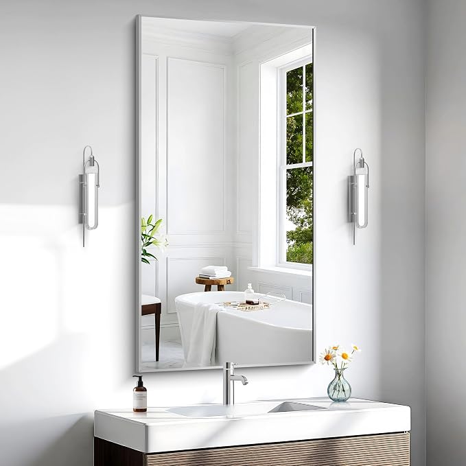 BONEWEI Silver Bathroom Mirror, 24x48 inch Wall Mirror - Image 5