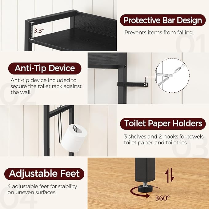 Over The Toilet Storage Rack, 3 Tier Bathroom Organizer Over Toilet, - Image 5