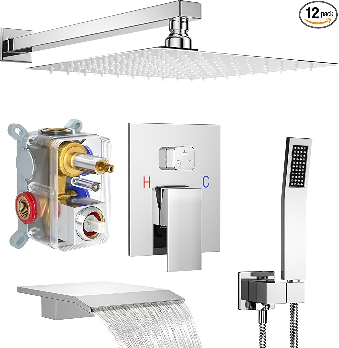 Shower System with Tub Spout, Wall Mounted Shower Faucet Set by Fatspas