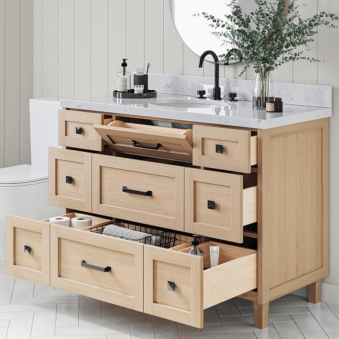 ARIEL Monroe 48 inch Bathroom Vanity Without Sink in White Oak, Bathroom Base - Image 4