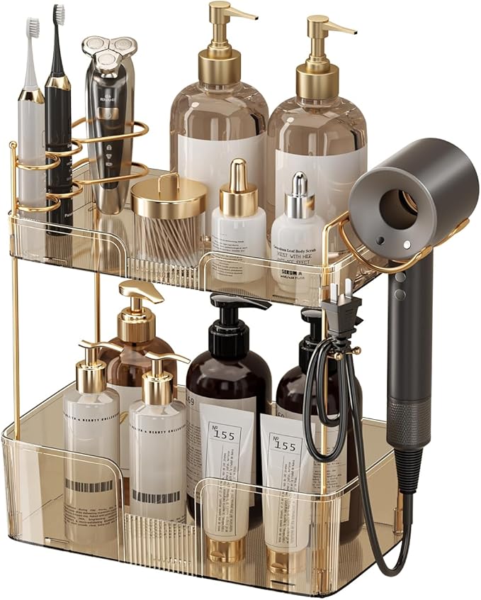 2 Tier Gold Bathroom Counter Organizer by SHUANGQING