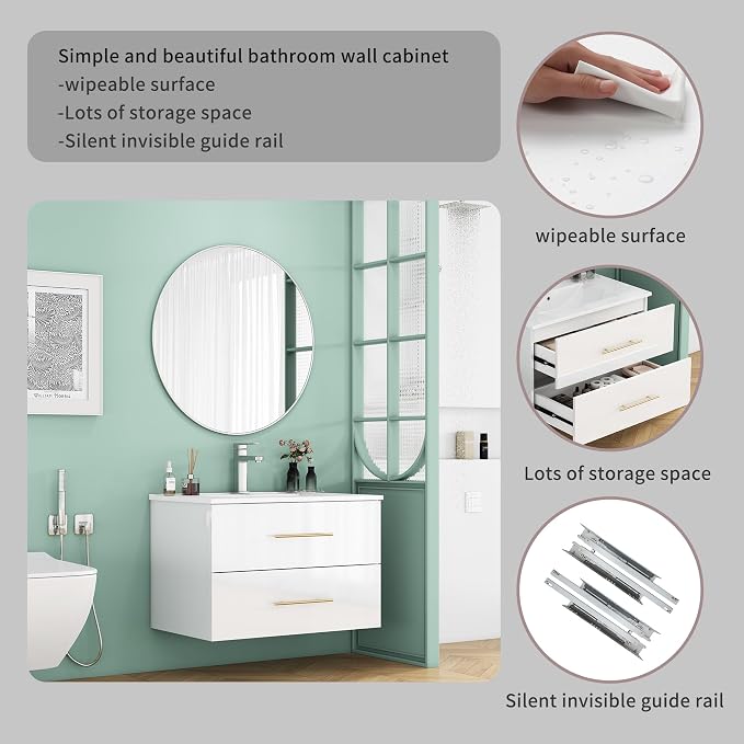 32" Wall Mounted Bathroom Vanity - Image 6