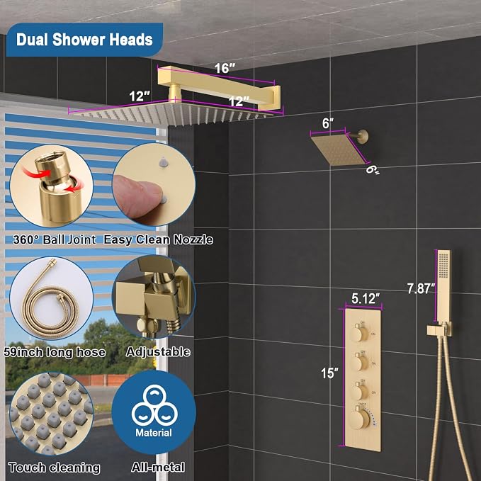 Enga Thermostatic Dual Shower System, All Functions Use Together & Volume - Image 6