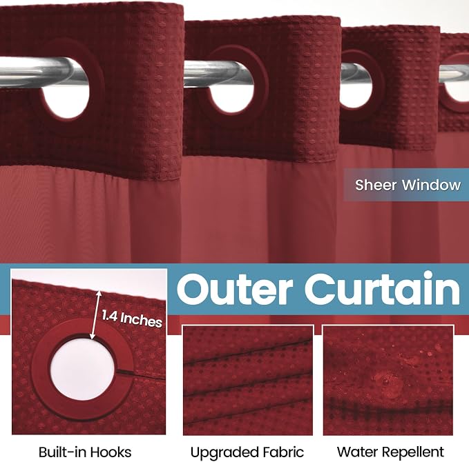 Burgundy No Hook Shower Curtain - Image 5