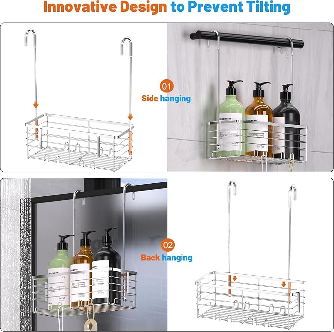 YUOROS Shower Caddy Hanging, Over the Door Shower Organizer Rack 304 Stainless - Image 5