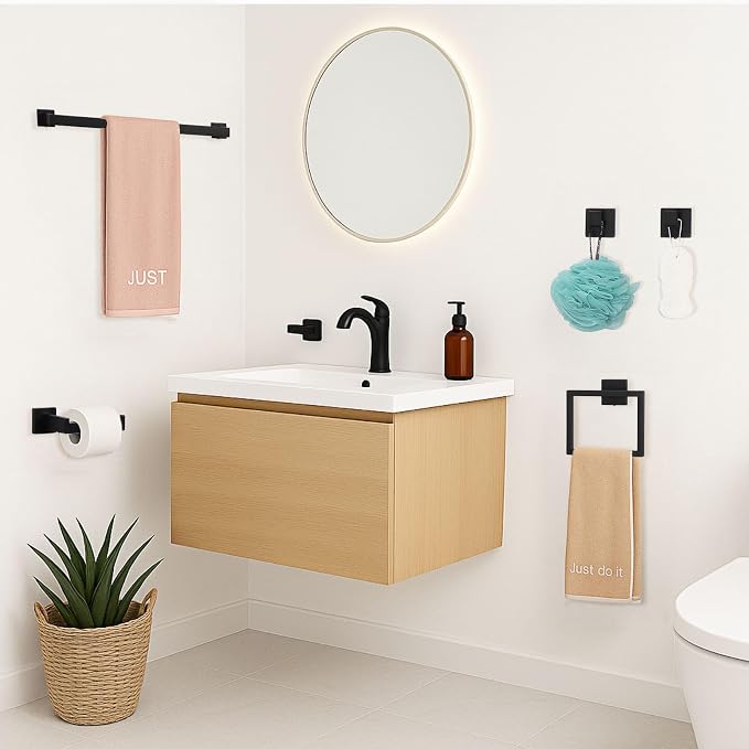 5-Piece Matte Black Bathroom Hardware Accessories Set - Image 2