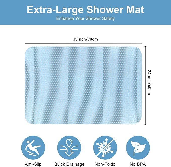 Non Slip Shower Mat: 35"x24" Extra Large Shower Mats - Image 2