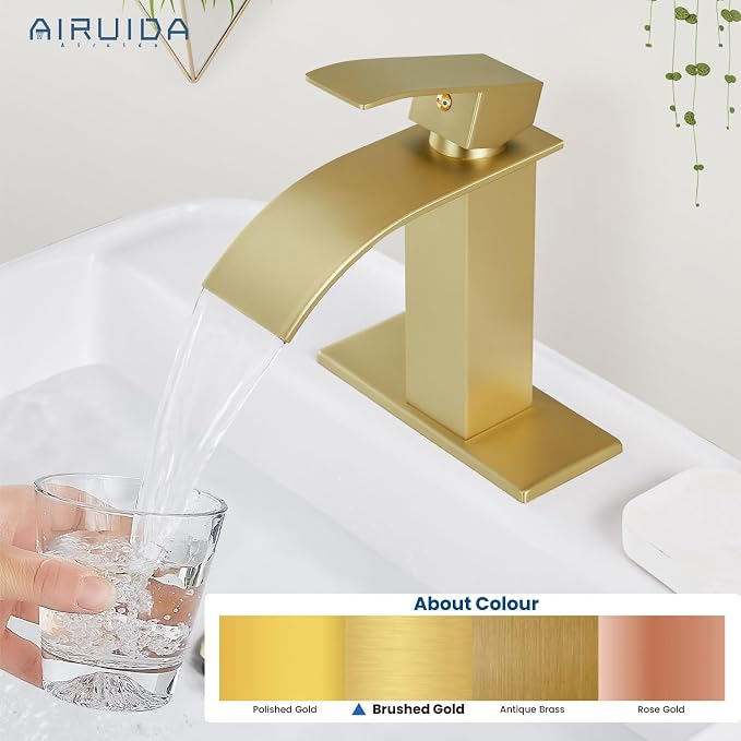 Airuida Brushed Gold Waterfall Spout Single Handle Bathroom Sink Faucet Single - Image 7