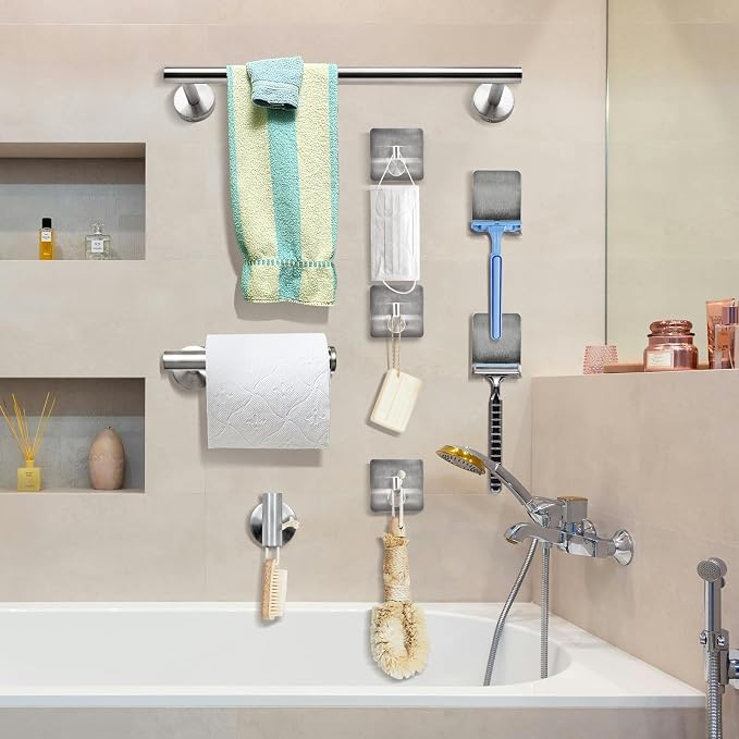 9 PCS Bathroom Hardware Set, Brushed Nickel Stainless Steel Bathroom Tower Rack - Image 6