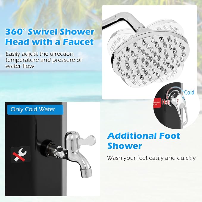 Goplus 15.9 Gallon Solar Heated Outdoor Shower, 7.5 FT Freestanding Outdoor - Image 3