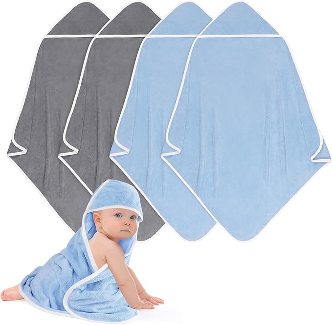 Hooded Towel for Newborn, 4 Pack Soft Coral Fleece Baby Towels, Ultra Absorbent by Unimade