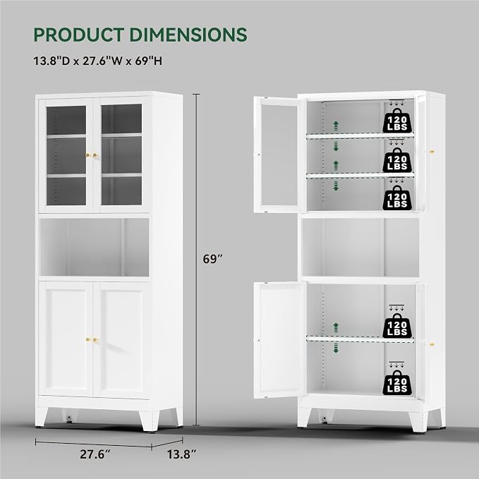 COFaR 69" Tall Modern Kitchen Pantry, Metal Storage Cabinet - Image 3
