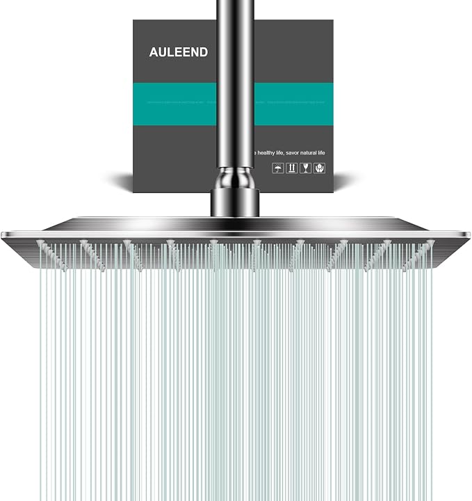 Square Rain Shower Head, High Flow Stainless Steel, Work by AULEEND