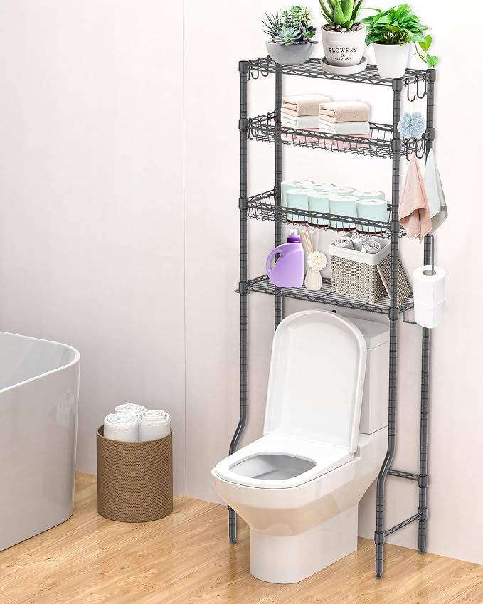 Over The Toilet Storage, 4-Tier Over Toilet Shelf Organizer Metal Storage Rack - Image 2