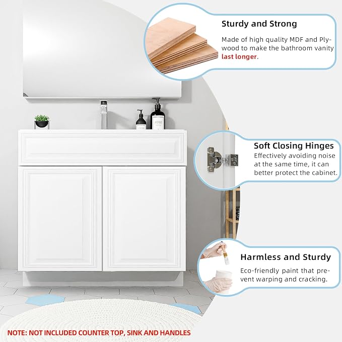 KitchenMan 30 Inch Bathroom Vanity Without Sink and Top Unassembled Bathroom - Image 4